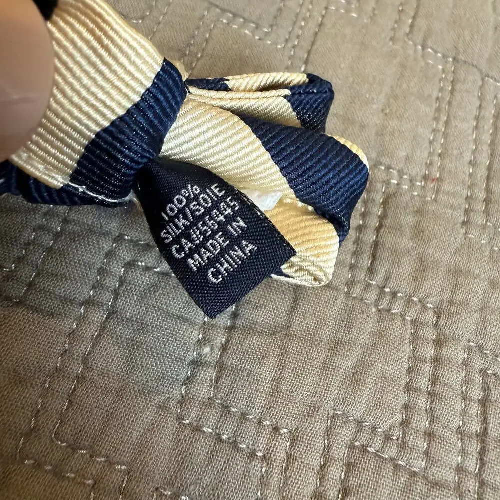 Crewcuts Bow Tie Boys S M Navy Blue Ivory Stripe Silk Age 2-7 Toddler Little Boy